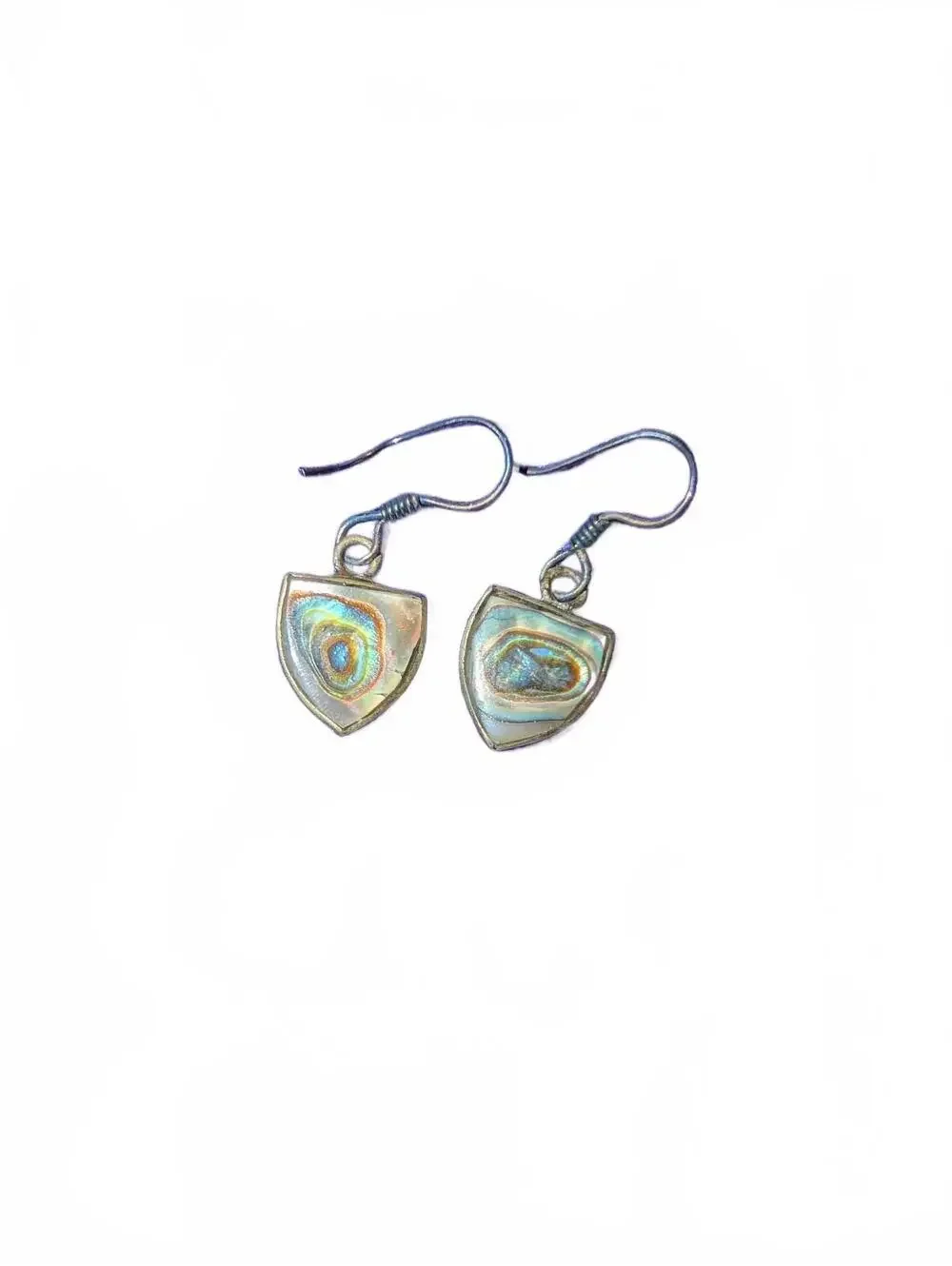 Vintage Alpaca Mexico Abalone Shell Dangle Earrings